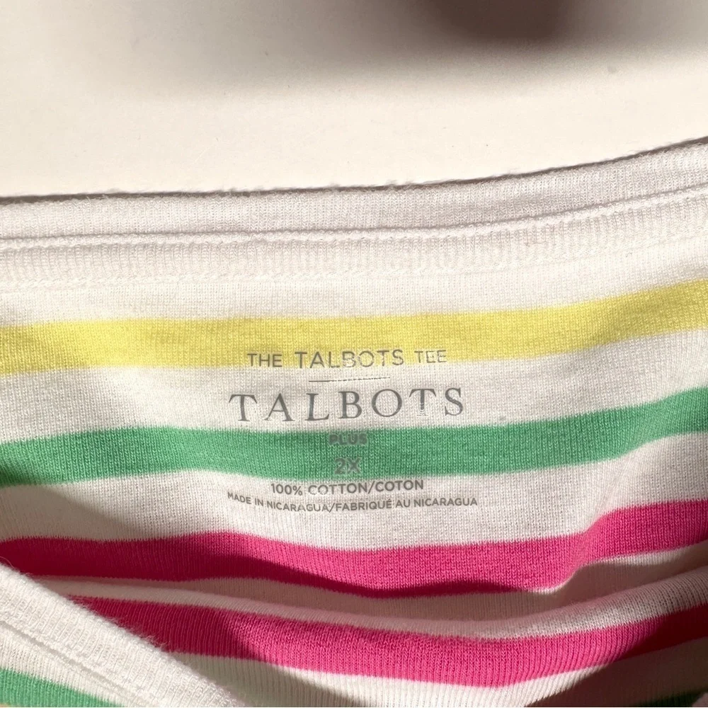 Talbots Womens Cotton Bateau Neck Sonora Stripe 3/4 Sleeve Tee Colorful Size XL - Picture 6 of 9